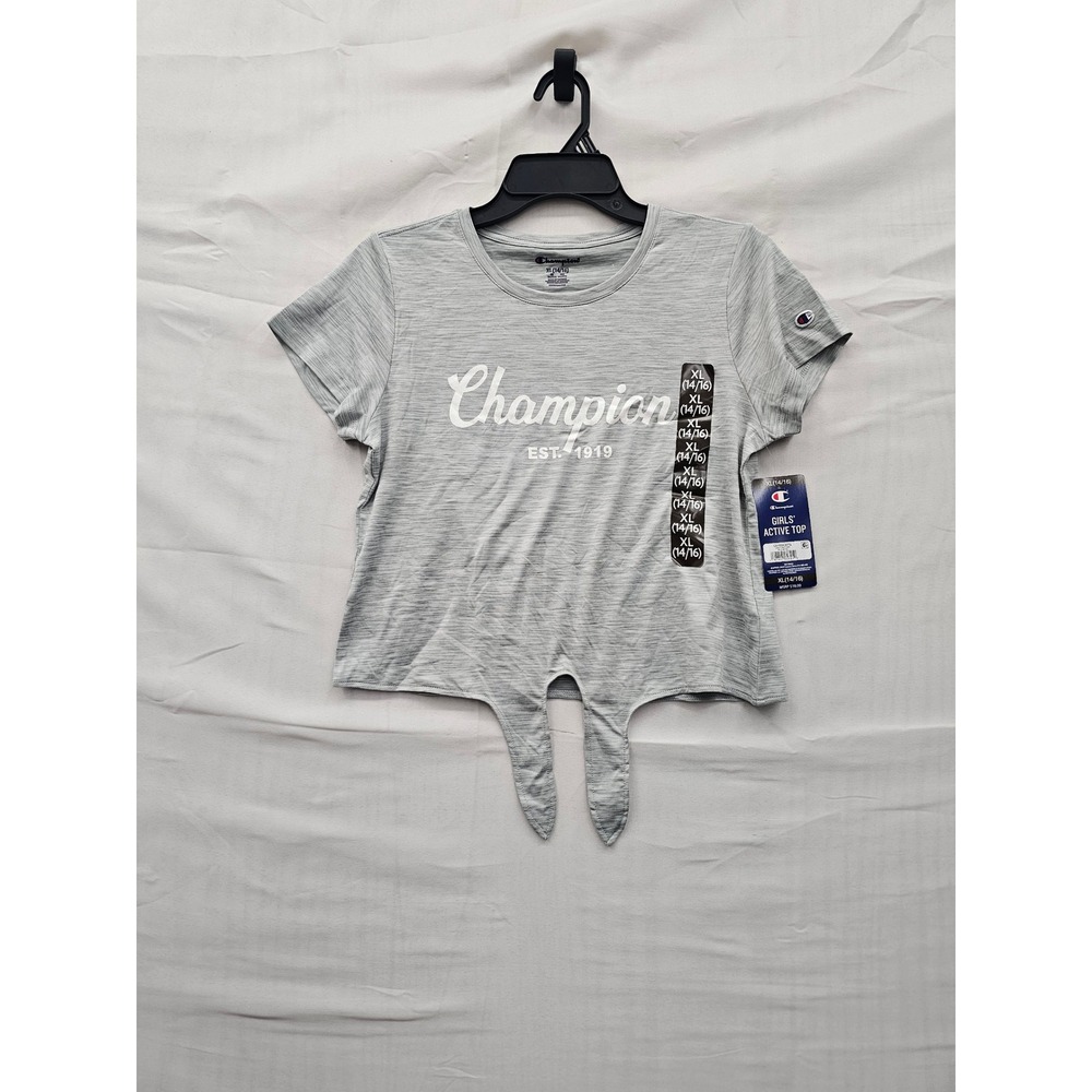 Champion Girls Tie Front Active Top Grey Heather Polyester‎ Athletic Size XL